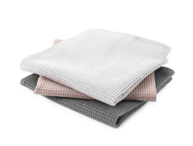 Beyaz üzerine izole edilmiş temiz renkli waffle havluları.