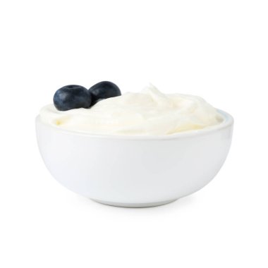 Lezzetli yoğurt ve yaban mersini kasesi.