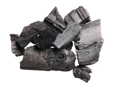 Siyah kömür parçaları beyaza izole edilmiş, üst manzara
