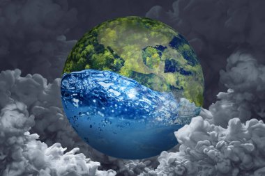 Çevre kavramı. Su ve ormanla dolu dumanla çevrili.