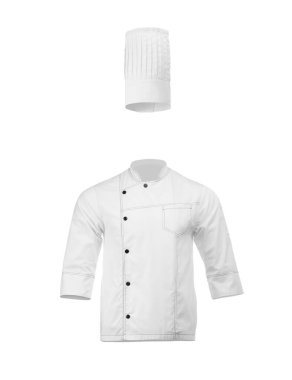 Şefin üniforması beyaz arka planda. Ceket ve ceket.
