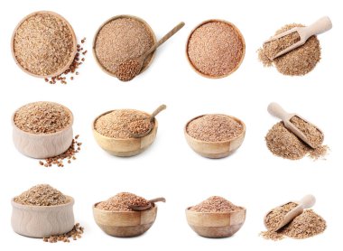 Karabuğday kepeği beyaza izole edilmiş, tamam. Üst ve yan görünüm