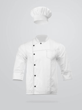 Şef üniforması açık gri arka planda. Ceket ve ceket.