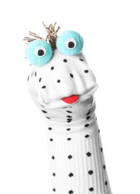 Beyaz dilli komik çorap kuklası.