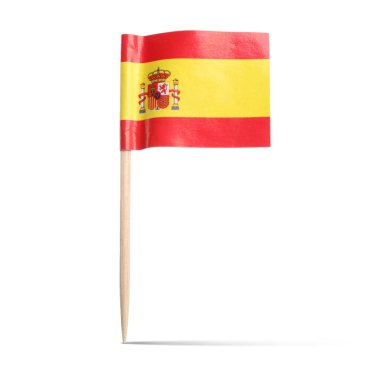 Beyaz arkaplanda İspanya 'nın küçük kağıt bayrağı