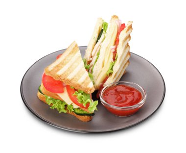 Jambonlu, peynirli, sebzeli ve soslu lezzetli sandviçler.