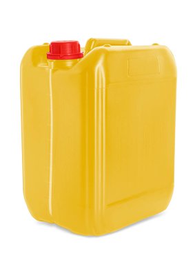 Beyaz arkaplanda sarı plastik bir kutu