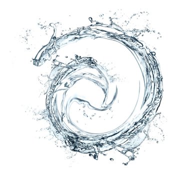 Beyaz arka planda dönen su akışı.