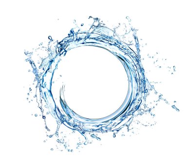 Beyaz arka planda su oluşumu girdabı. Dönen sıvı.