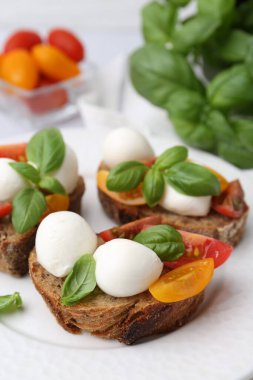 Peynirli, domatesli ve fesleğenli lezzetli sandviçler.