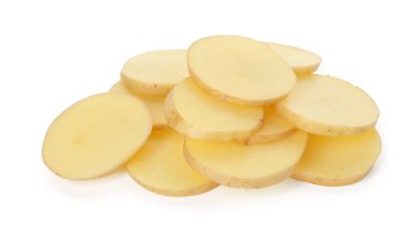 Slices of raw potato isolated on white