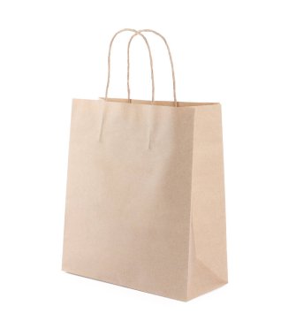 Beyaza izole edilmiş bir kese kağıdı.