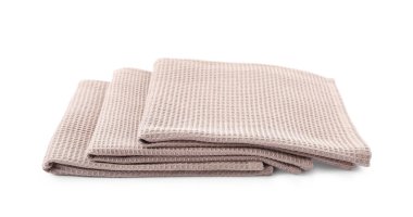 Beyaz üzerine izole edilmiş temiz waffle havluları.