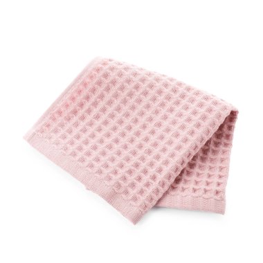 Temiz pembe waffle havlusu beyaz, üst manzara izole