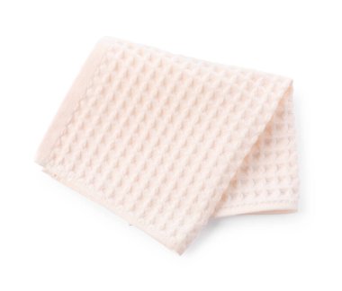 Temiz pembe waffle havlusu beyaz, üst manzara izole