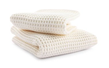 Beyaz üzerine izole edilmiş temiz waffle havluları.