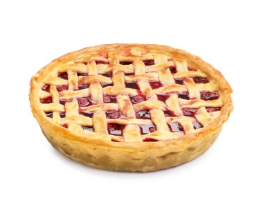 Beyaz üzerine izole edilmiş bir kirazlı turta