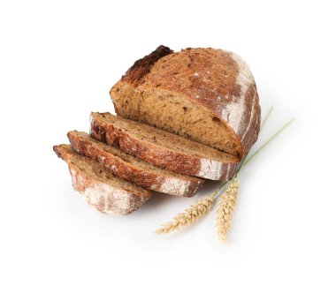 Taze ekmek parçaları ve dikenler beyaza izole edilmiş.