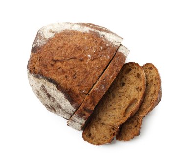 Taze ekmek parçaları beyaza izole edilmiş, üst manzara