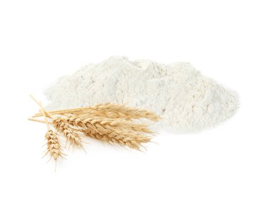 Beyaz arka planda buğday unu ve dikenler
