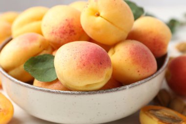 Masadaki taze kayısılar, yakın plan.