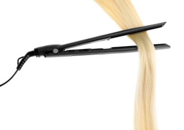 Sarışın saç teli beyaz üzerine izole edilmiş daha düz.