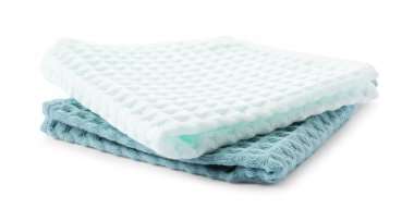 Beyaz üzerine izole edilmiş temiz waffle havluları.