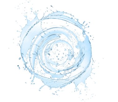 Beyaz arka planda su oluşumu girdabı. Dönen sıvı.