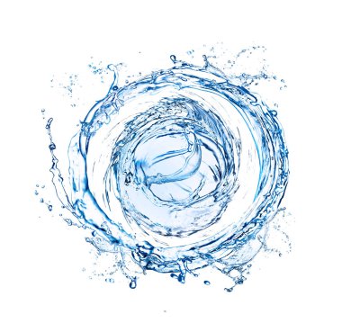 Beyaz arka planda su oluşumu girdabı. Dönen sıvı.