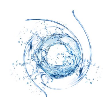 Beyaz arka planda su oluşumu girdabı. Dönen sıvı.