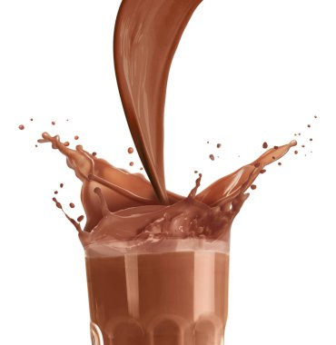 Beyaz arka plana çikolatalı süt dökmek