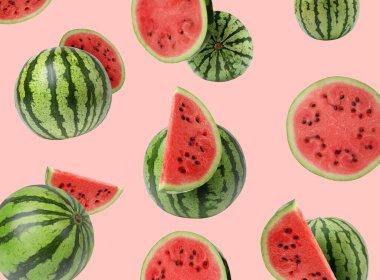 Pembe arka planda taze karpuzlar