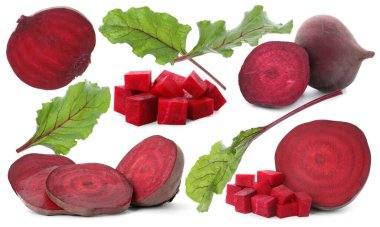 Taze pancarlar ve yeşil yapraklar beyaz üzerine izole edilmiş.