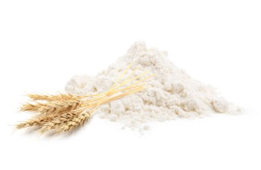 Beyaz arka planda buğday unu ve dikenler