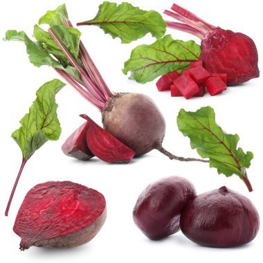 Taze pancarlar ve yeşil yapraklar beyaz üzerine izole edilmiş.