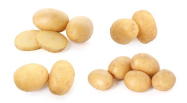 Beyazlar üzerinde taze çiğ patates.