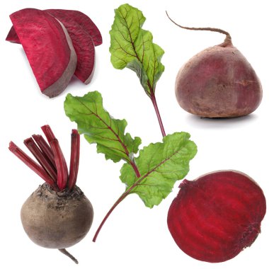 Taze pancarlar ve yeşil yapraklar beyaz üzerine izole edilmiş.