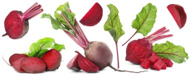 Taze pancarlar ve yeşil yapraklar beyaz üzerine izole edilmiş.