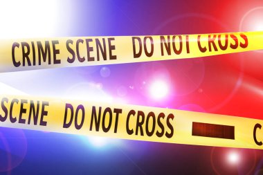 Polis kırmızı ve mavi ışıklar ve sarı suç mahalli çapraz şerit değil