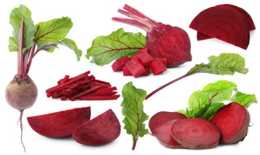 Taze pancarlar ve yeşil yapraklar beyaz üzerine izole edilmiş.