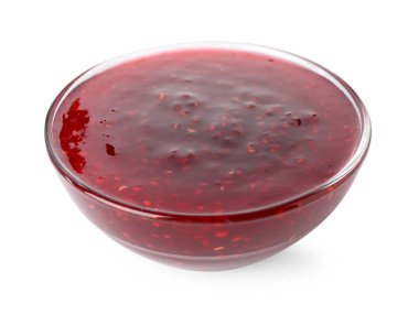 Bembeyaz cam kasede tatlı ahududu reçeli