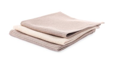 Beyaz üzerine izole edilmiş temiz waffle havluları.