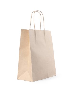 Beyaza izole edilmiş bir kese kağıdı.