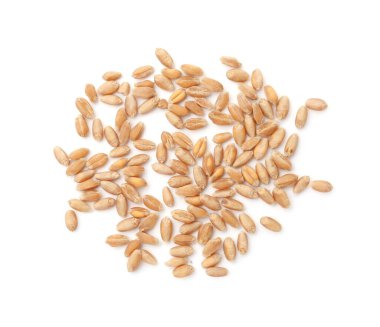 Birçok olgun buğday taneleri beyaz, üst görünümde izole