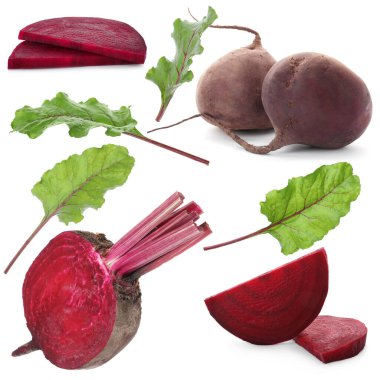 Taze pancarlar ve yeşil yapraklar beyaz üzerine izole edilmiş.