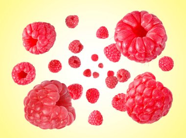 Taze ahududu, sarı arkaplanda dalgalanır.