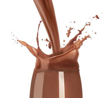 Beyaz arka plana çikolatalı süt dökmek