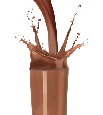 Beyaz arka plana çikolatalı süt dökmek