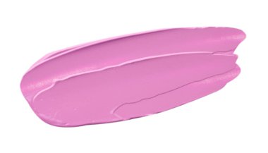 Pembe tonda sıvı makyaj ürünü. Beyaz arkaplanda örnek, üst görünümde