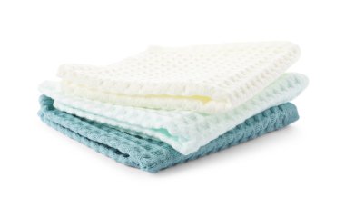 Beyaz üzerine izole edilmiş temiz renkli waffle havluları.